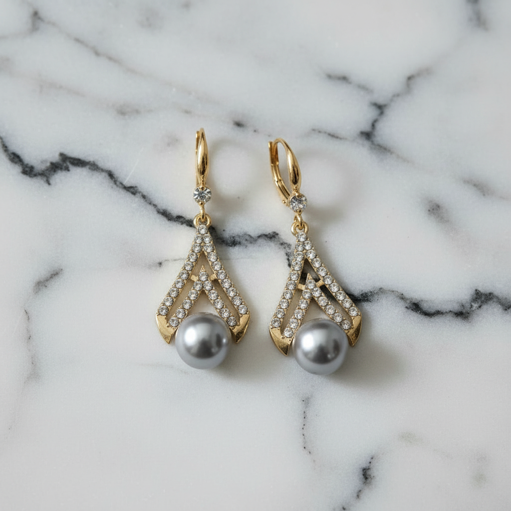 Art Deco Grey Pearl Drop - Marble