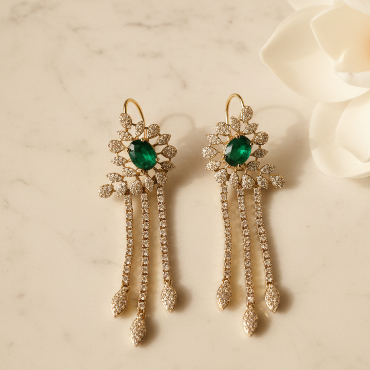 Emerald Tassel Earrings - Ivory Light
