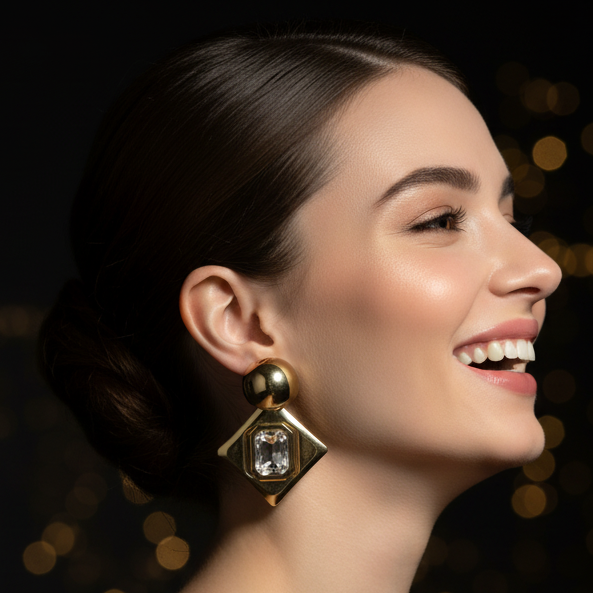 Gold Diamond Drop Earrings – Bright Spotlight Model