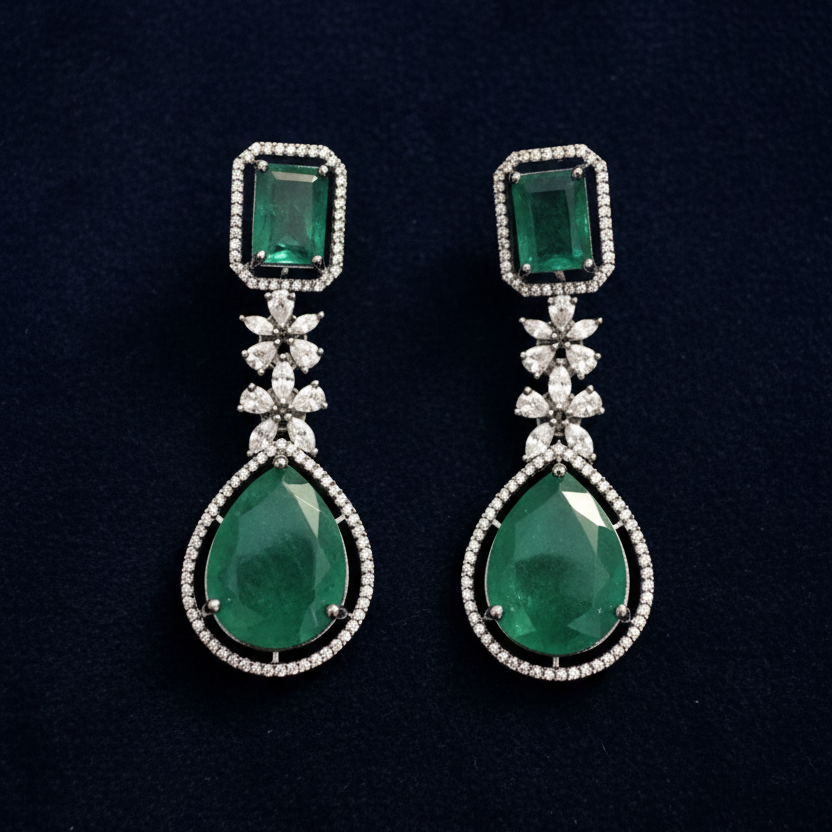 Large Emerald Drop Earrings - Navy Straight