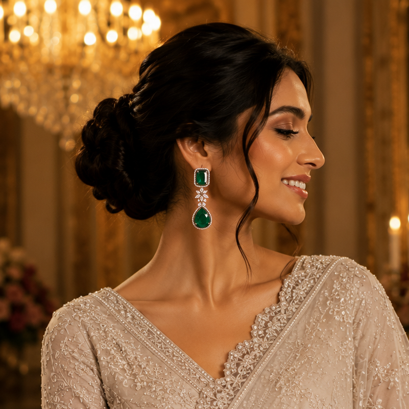 Rania Emerald and Diamond Danglers