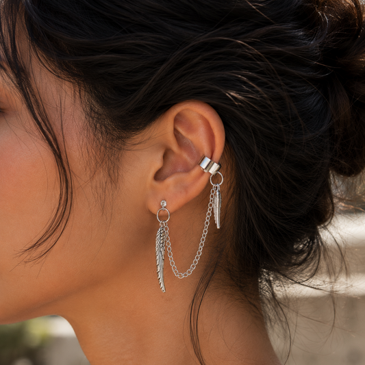Wings and chains ear cuffs