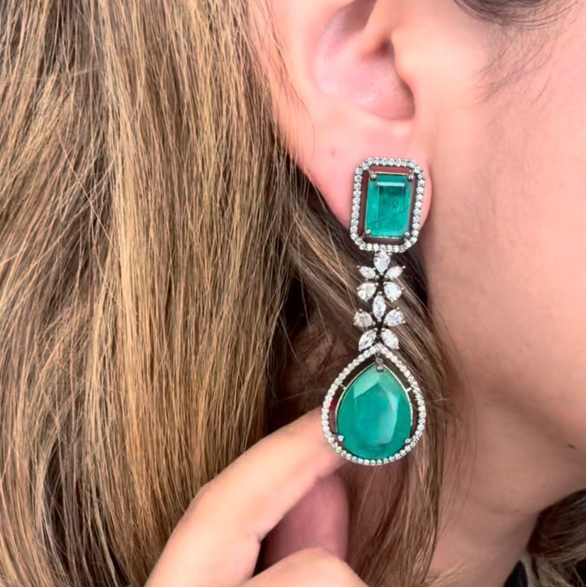 Rania Emerald and Diamond Danglers