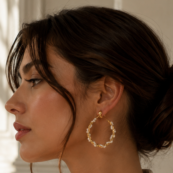Twine  pearl and gold hoops