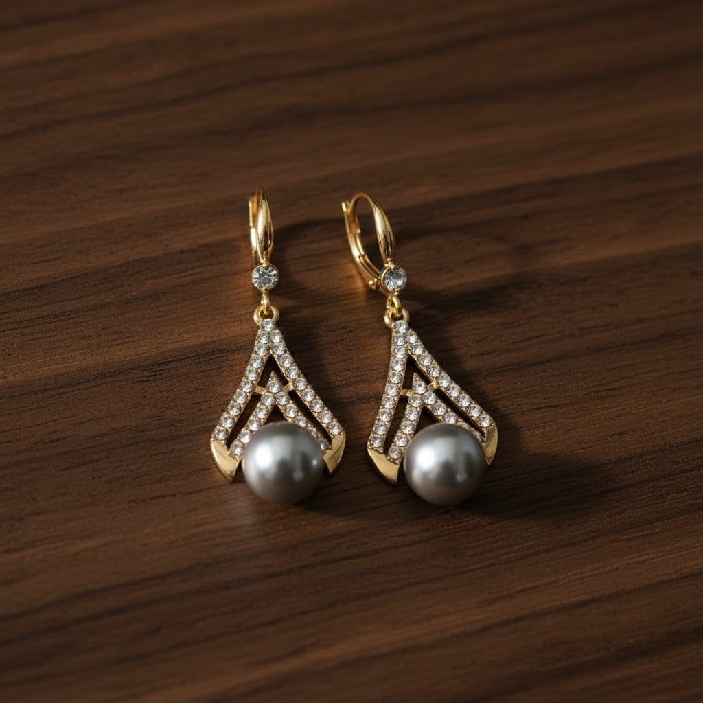 Art Deco Grey Pearl Drop - Dark Walnut Wood