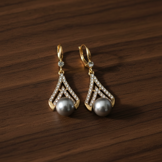 Art Deco Grey Pearl Drop - Dark Walnut Wood