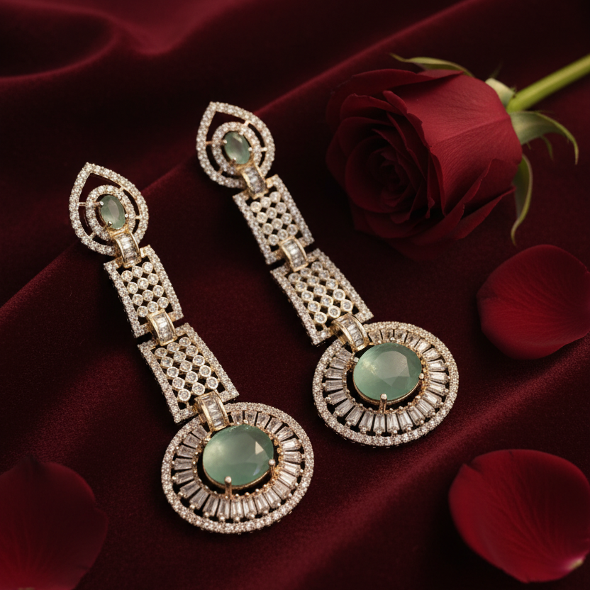 Art Deco Jade Earrings - Burgundy Rose