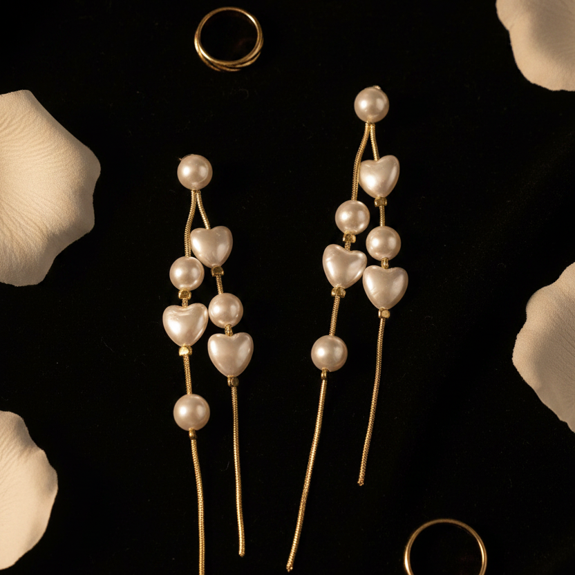 Baroque Pearl Gold Chain Drop Earrings – Black Velvet Glamour