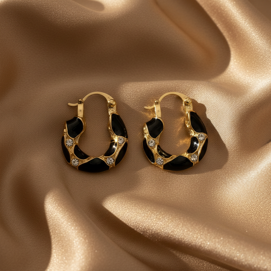 Black & Gold Crystal Hoops – Champagne Satin