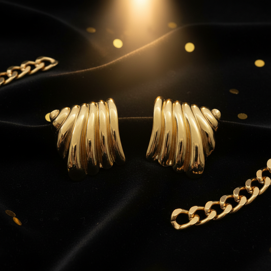 Chunky Gold Ribbed Square Hoops – Black Velvet Glamour