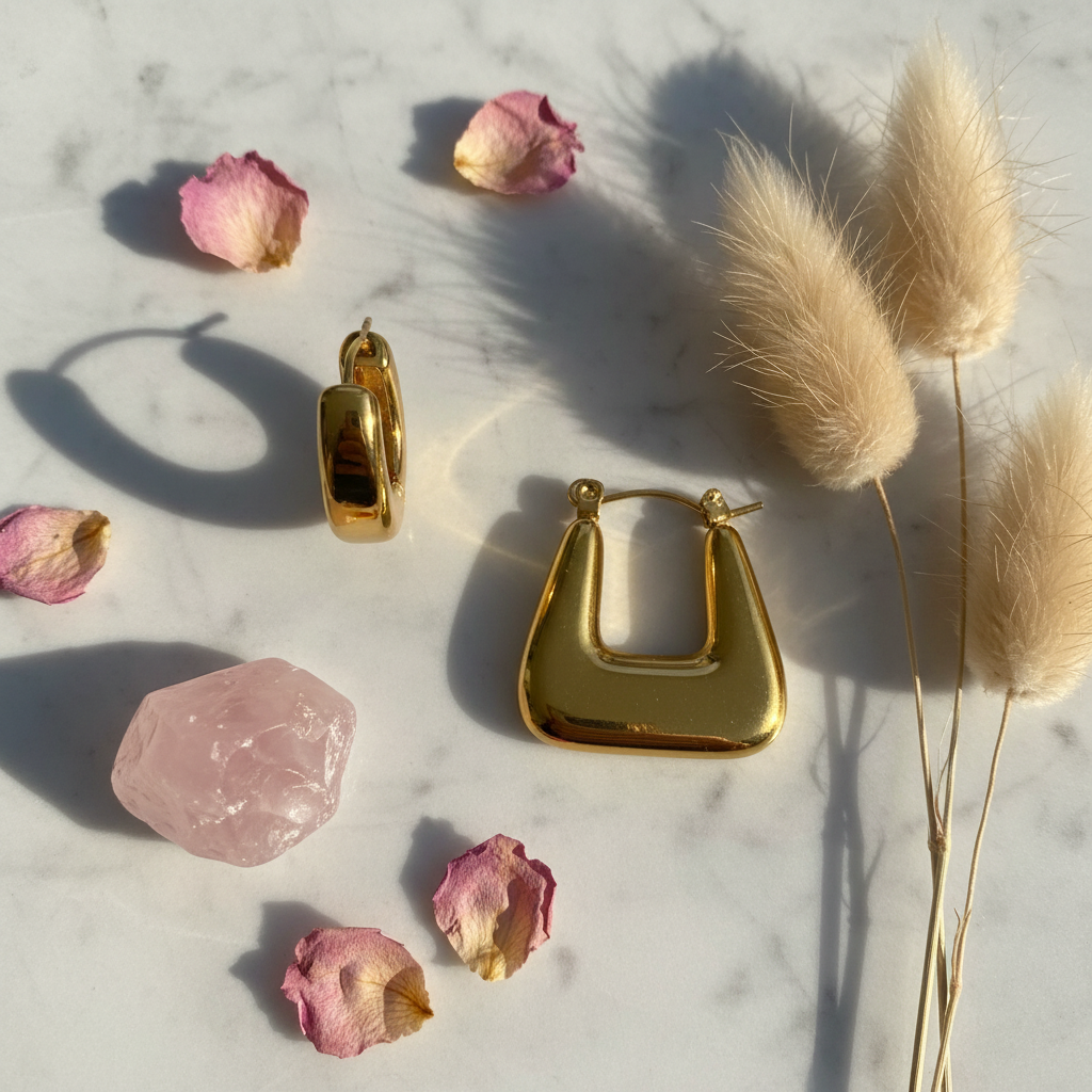Chunky Square Gold Hoops - Flat Lay