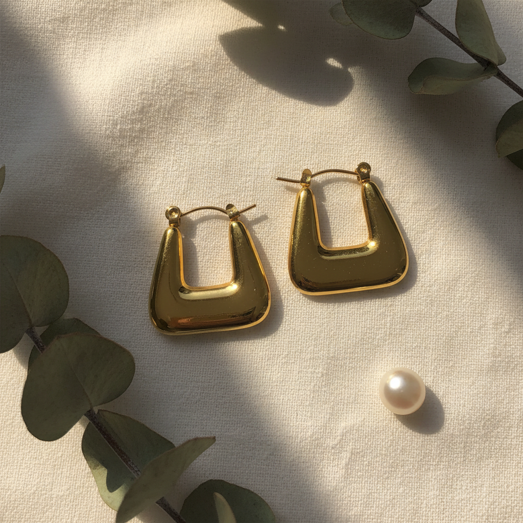 Chunky Square Gold Hoops - Flat Lay