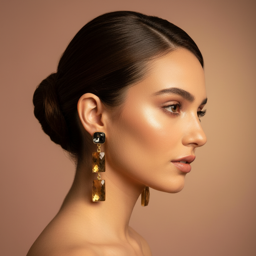 Citrine Drop Earrings - Model