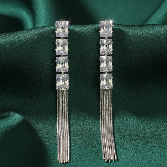 Crystal Tassel Earrings – Emerald Silk