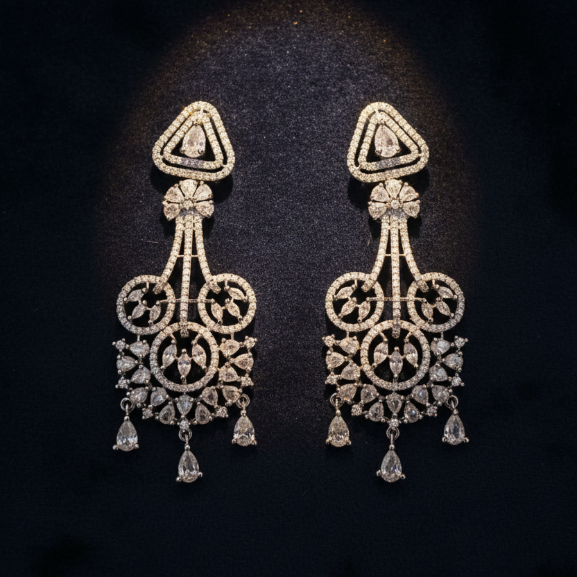 Diamond Chandelier Earrings - Navy Dark