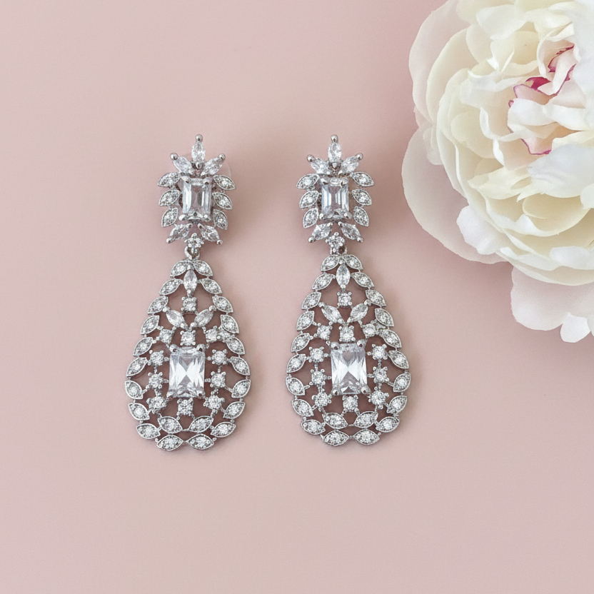 Diamond Marquise Teardrop Earrings - Blush Light