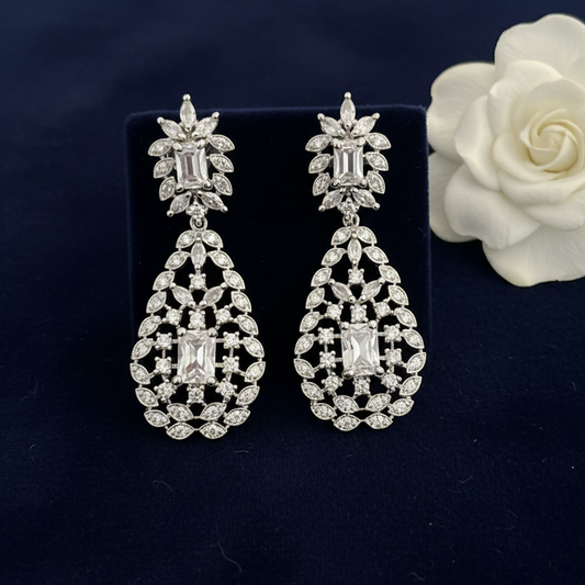 Diamond Marquise Teardrop Earrings - Navy Dark