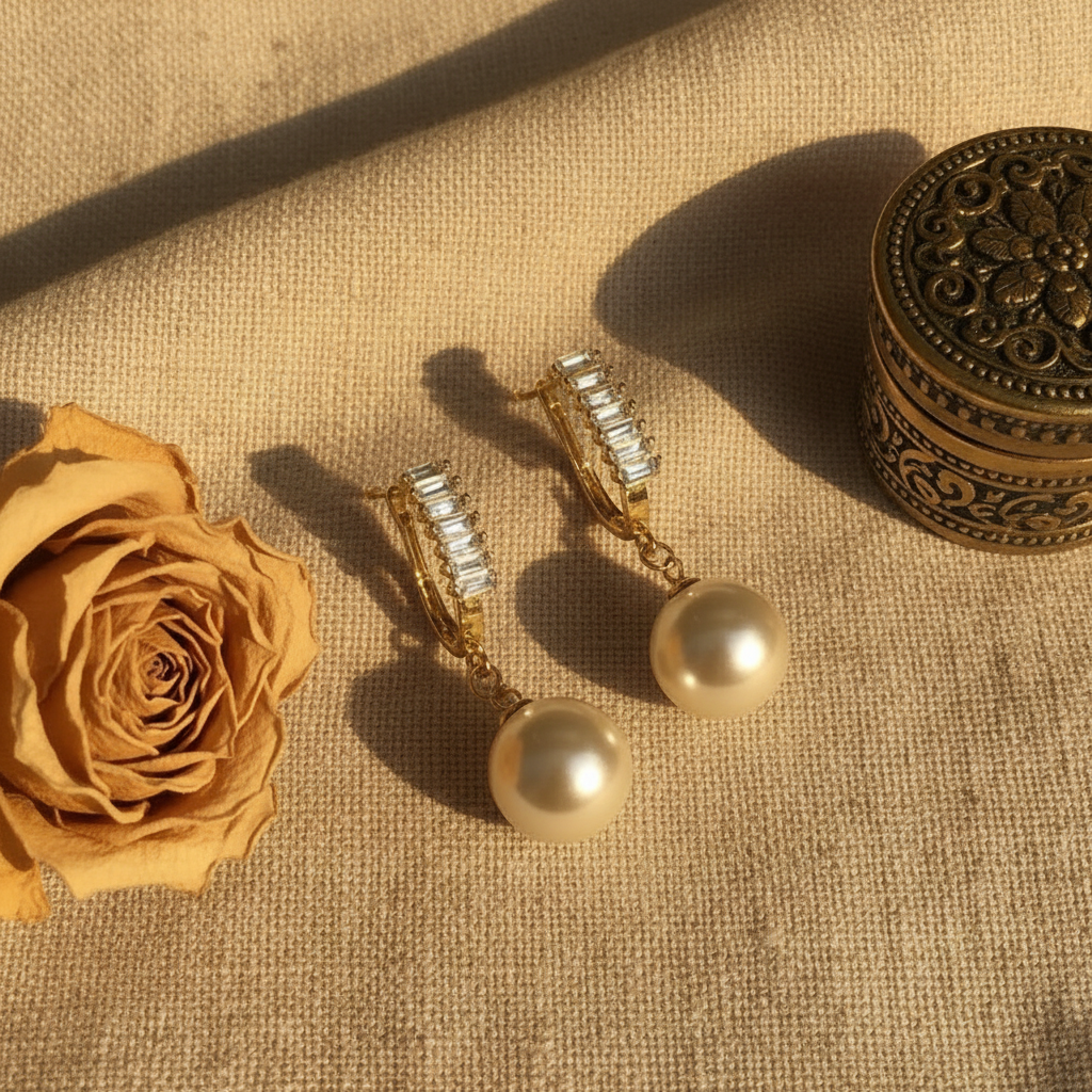 Diamond Pearl Drop Earrings - Corrected Pearl
