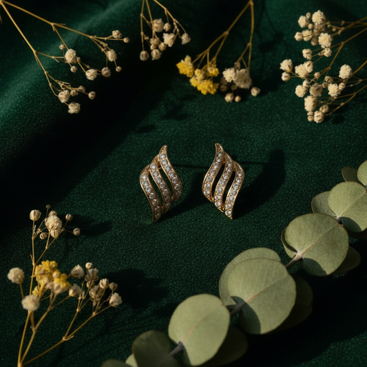 Diamond Wave Studs - Forest Green Contrast