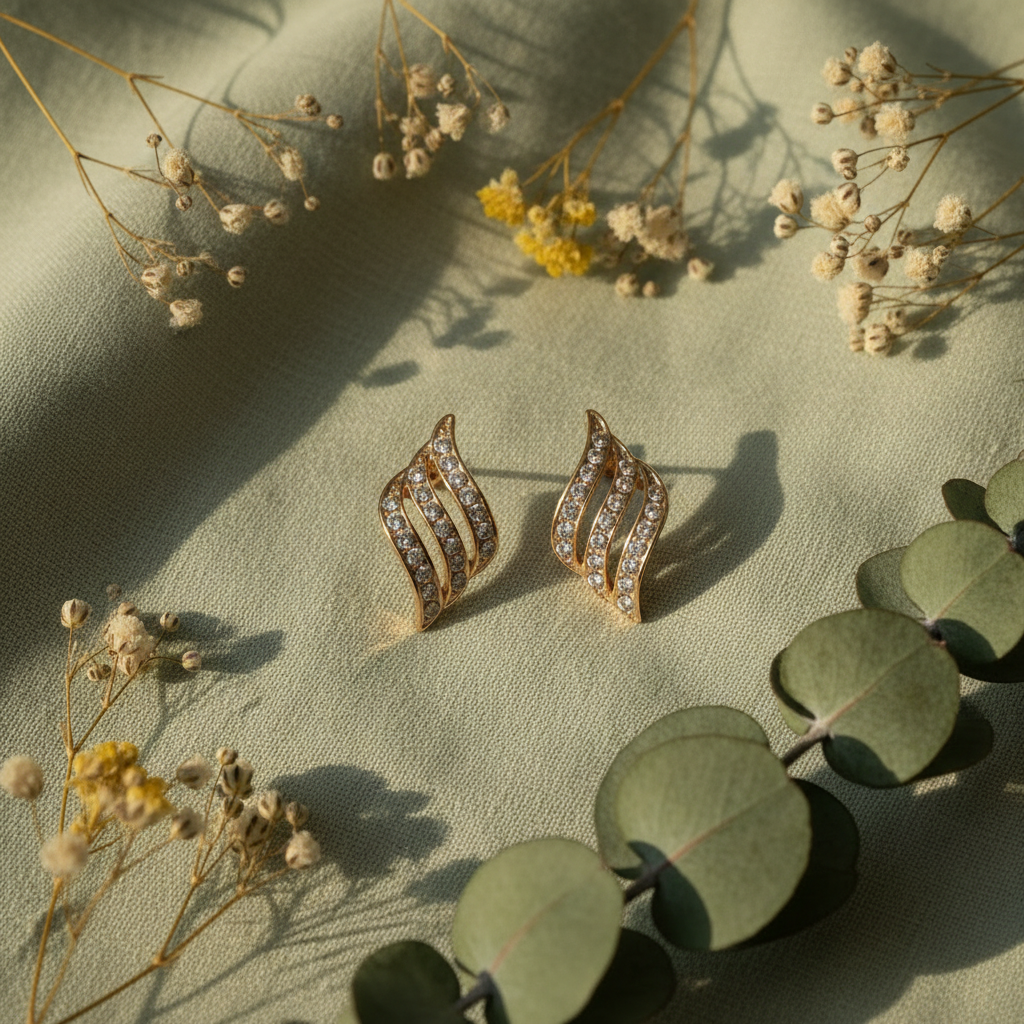 Diamond Wave Studs - Sage Green Botanical