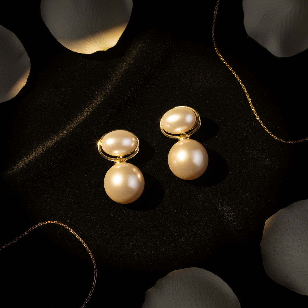 Double Pearl Drop Earrings – Black Velvet Glamour
