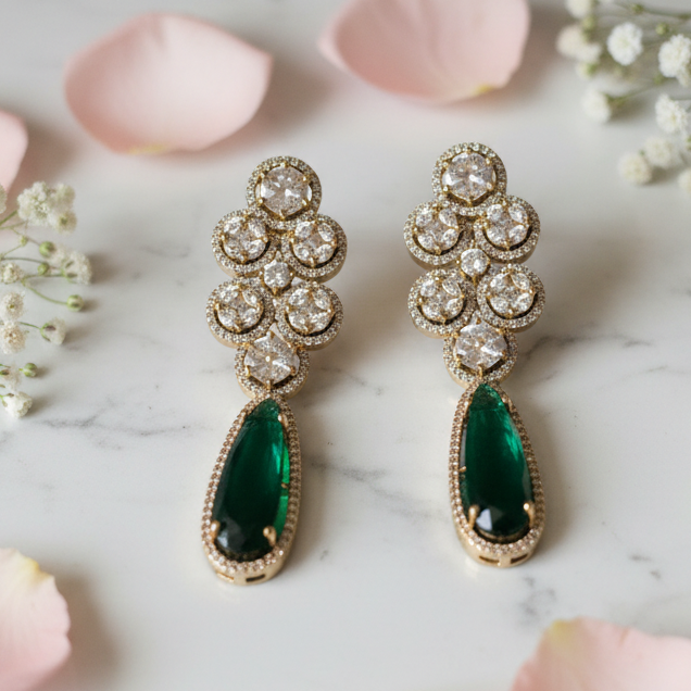 Emerald Earrings - Marble Flat Lay