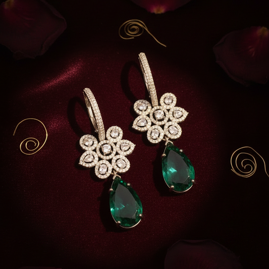 Emerald Flower Earrings - Burgundy