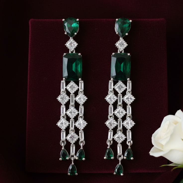 Emerald Lattice Tassel Earrings - Burgundy Dark
