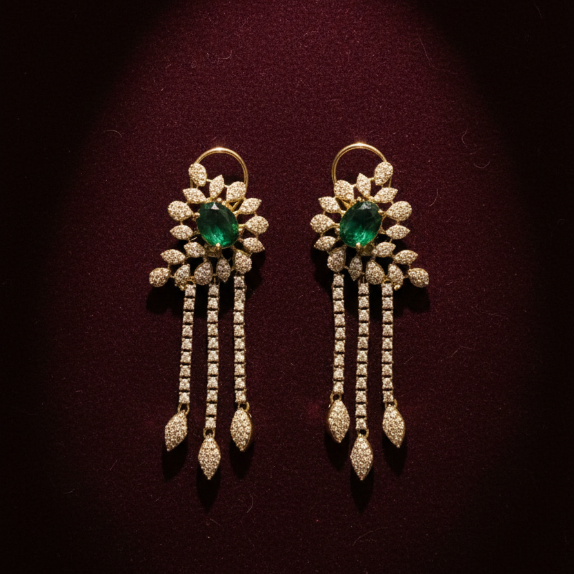 Emerald Tassel Earrings - Burgundy Dark