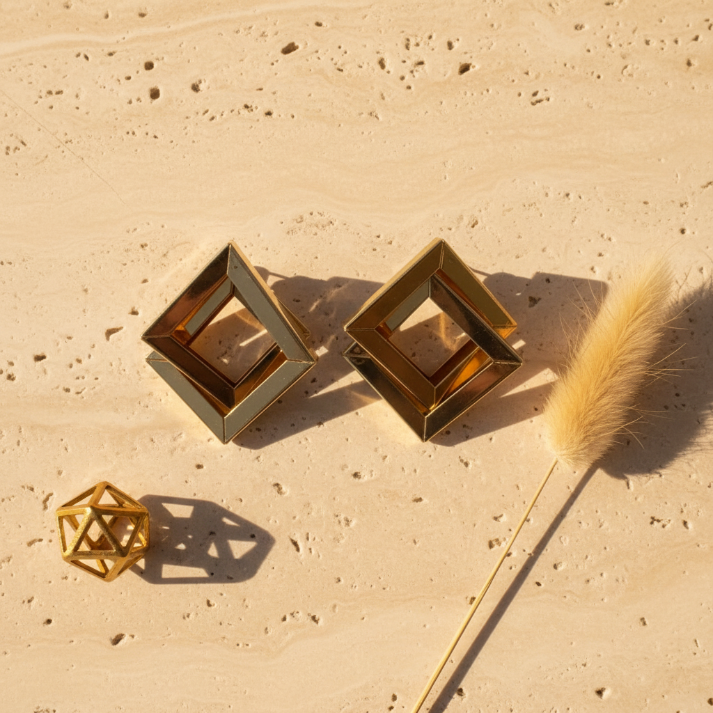 Geometric Gold Earrings - Travertine