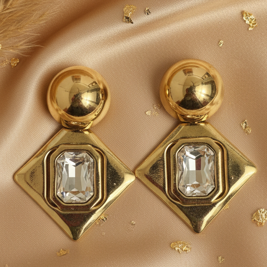 Gold Ball Diamond Drop Earrings – Champagne Silk