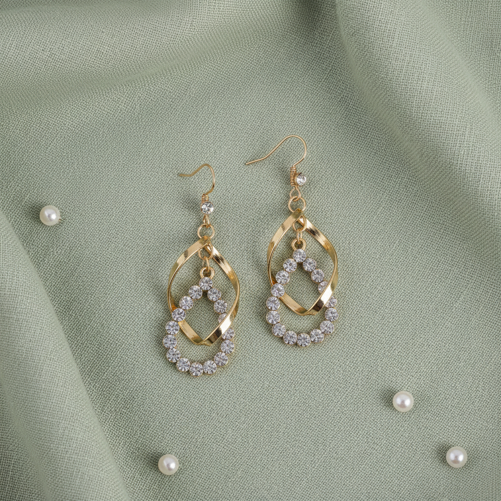 Gold Crystal Dangler Earrings – Sage Green