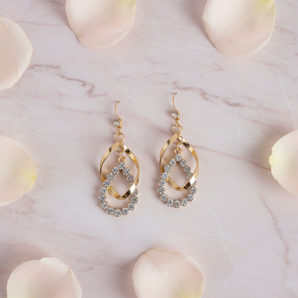 Gold Crystal Drop Earrings – Flat Lay