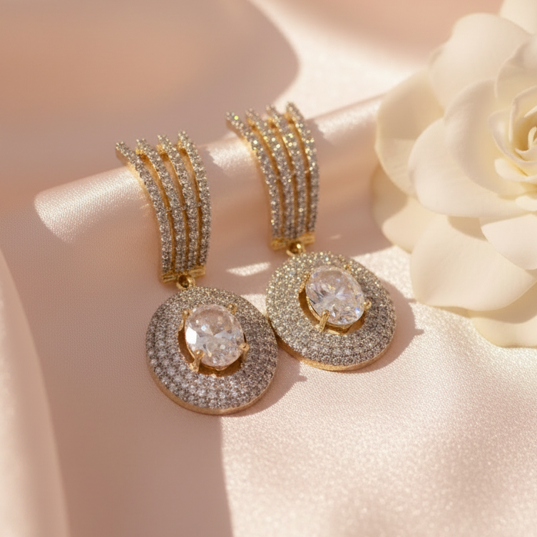 Gold Diamond Earrings - Blush Pink