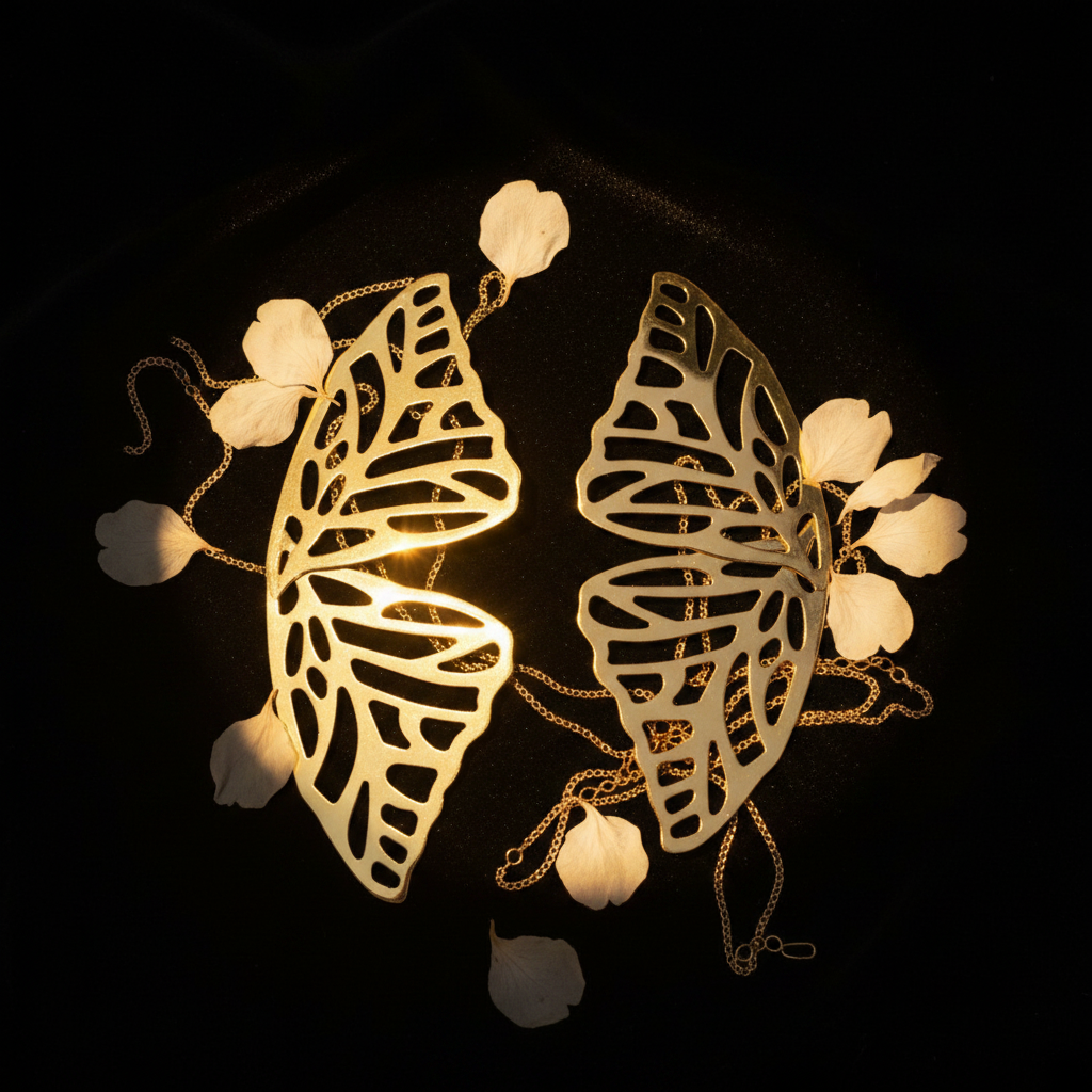 Gold Filigree Butterfly Wing Earrings – Black Velvet Glamour