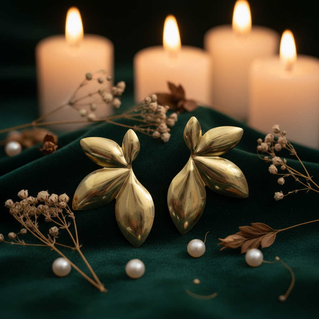 Gold Flower Earrings - Velvet Dark
