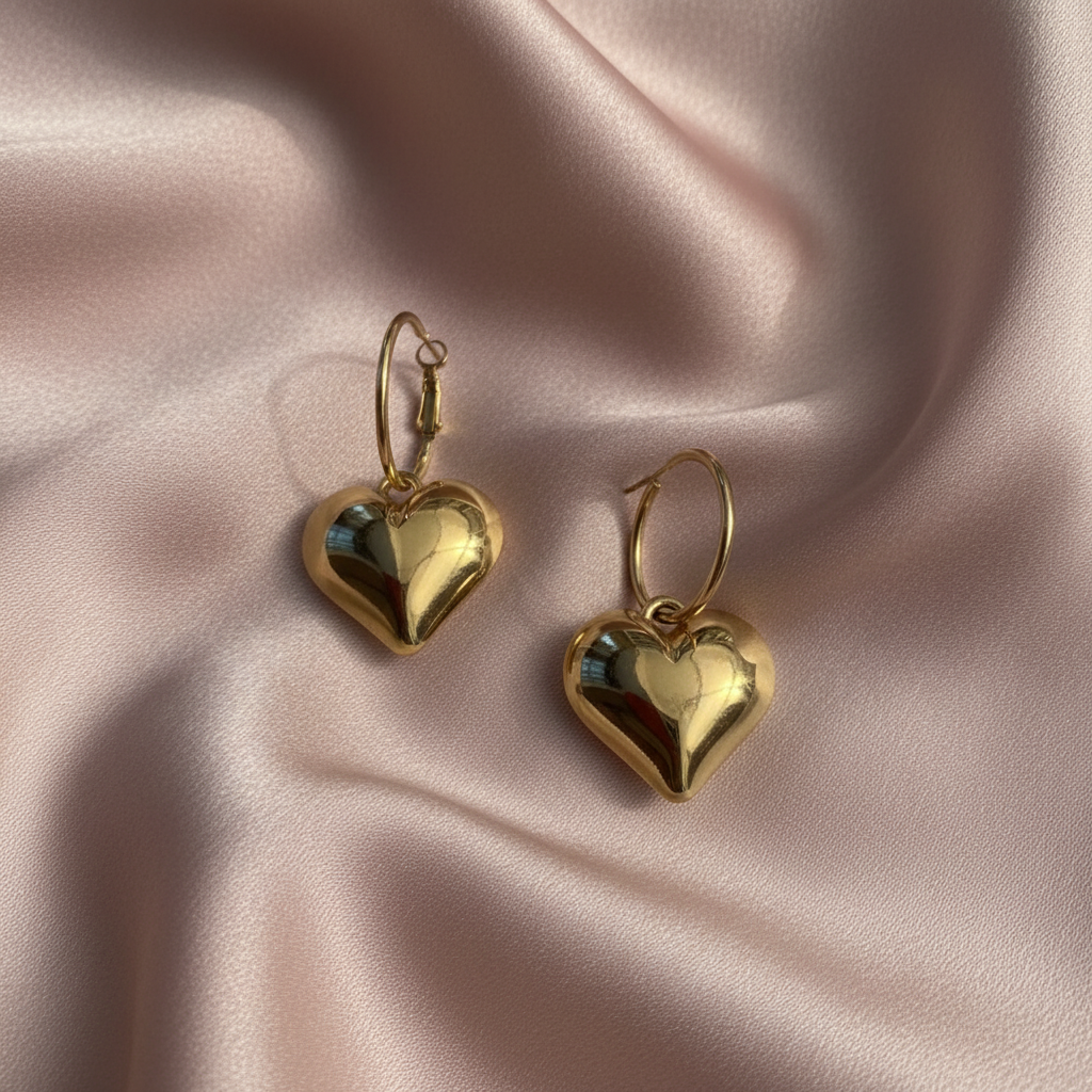 Gold Heart Hoop Earrings – Blush Flat Lay