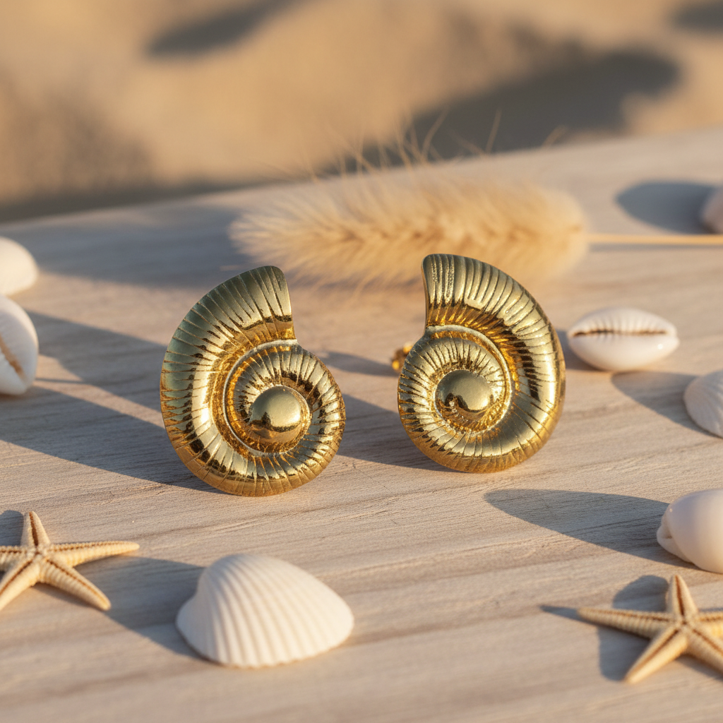 Gold Nautilus Shell Studs – Driftwood Boho