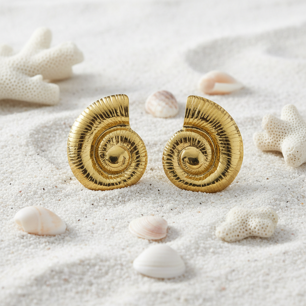 Gold Nautilus Shell Studs – White Sand Beach