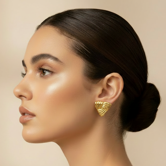 Gold Ribbed Studs - Exact Earring Reference