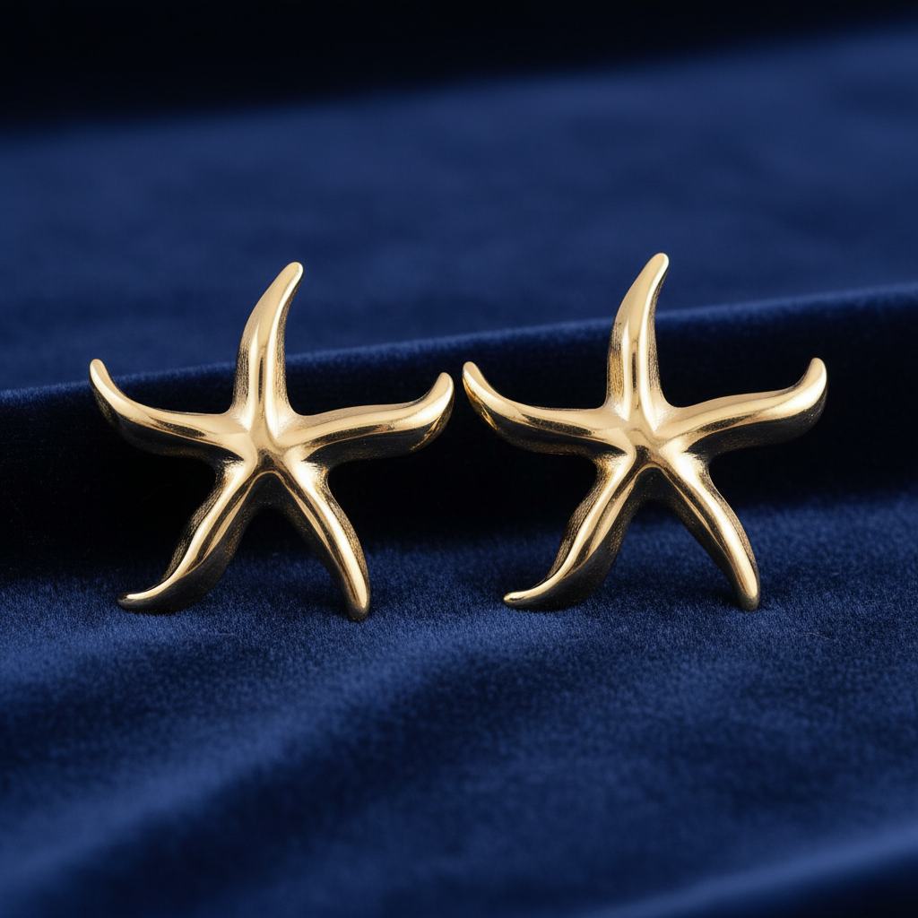 Gold Starfish Stud Earrings – Navy Velvet