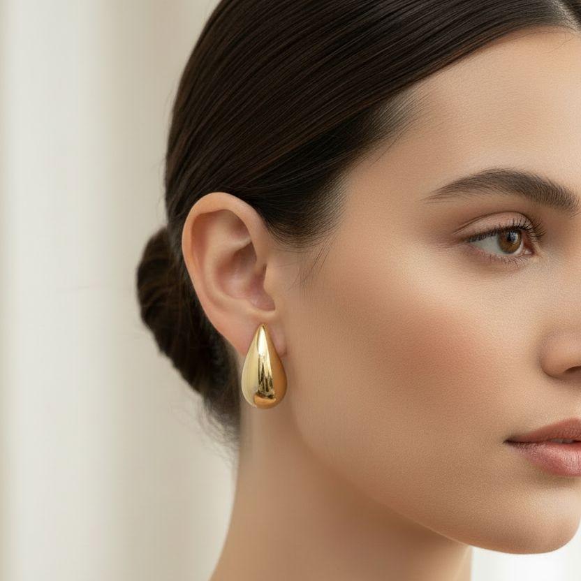 Gold Teardrop Earrings - Model Shot Resized