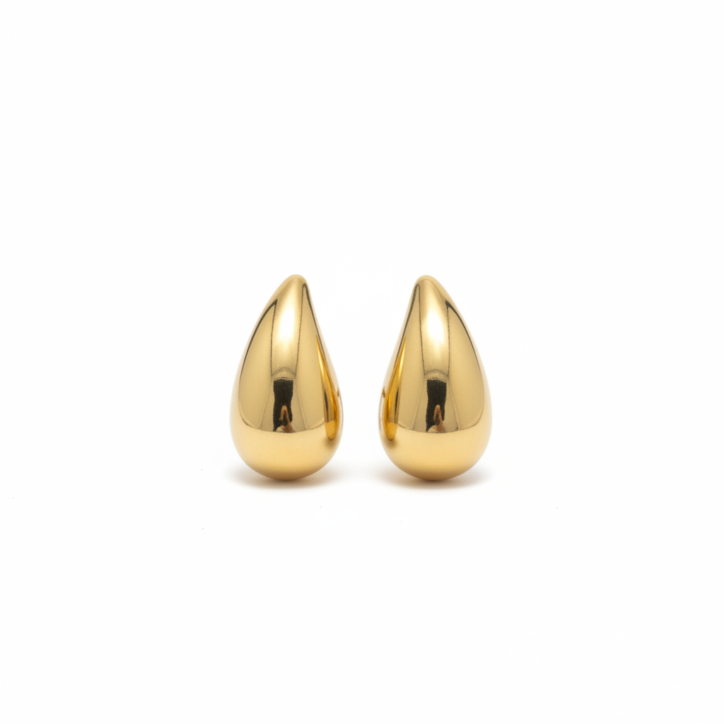 Gold Teardrop Earrings - White Background