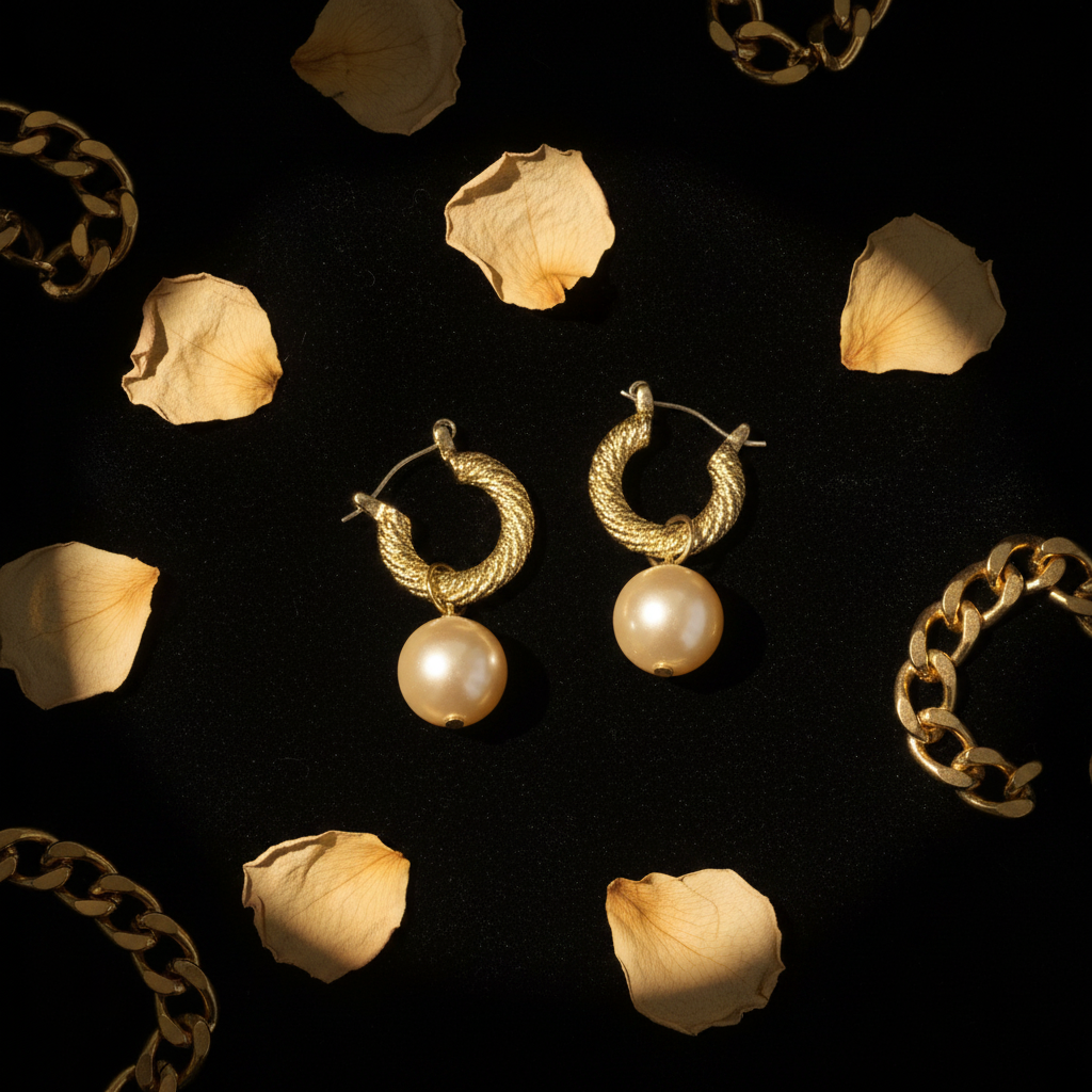 Gold Twisted Rope Hoop Pearl Drop – Black Velvet Small