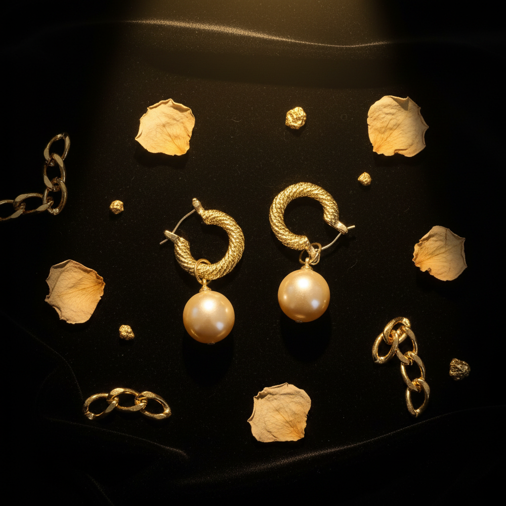 Gold Twisted Rope Hoop Pearl Drop Earrings – Black Velvet