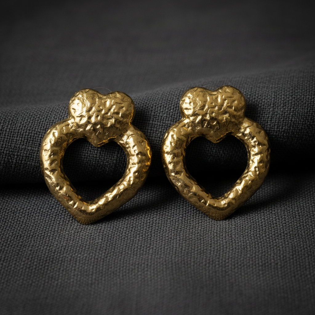 Hammered Gold Heart - Dark Linen