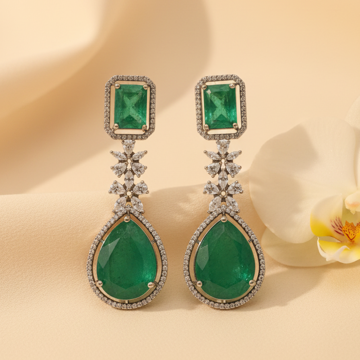 Large Emerald Drop Earrings - Cream Light