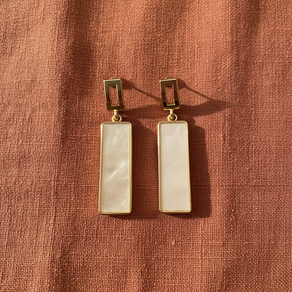Mother of Pearl Gold Rectangle Drop Earrings – Terracotta Linen