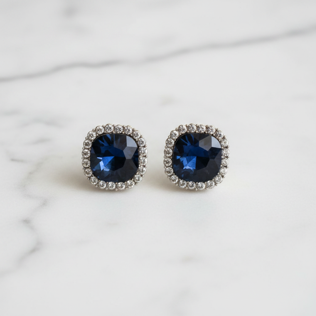 Navy Blue Crystal Studs – Product Shot 1