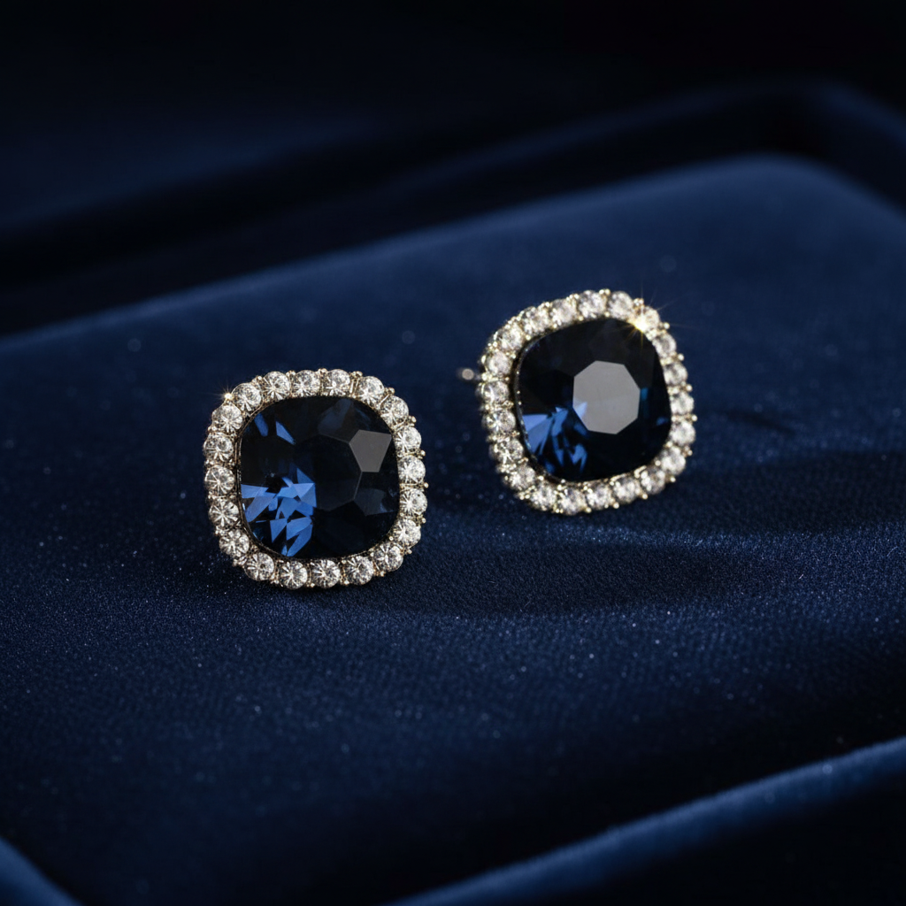 Navy Blue Crystal Studs – Product Shot 2